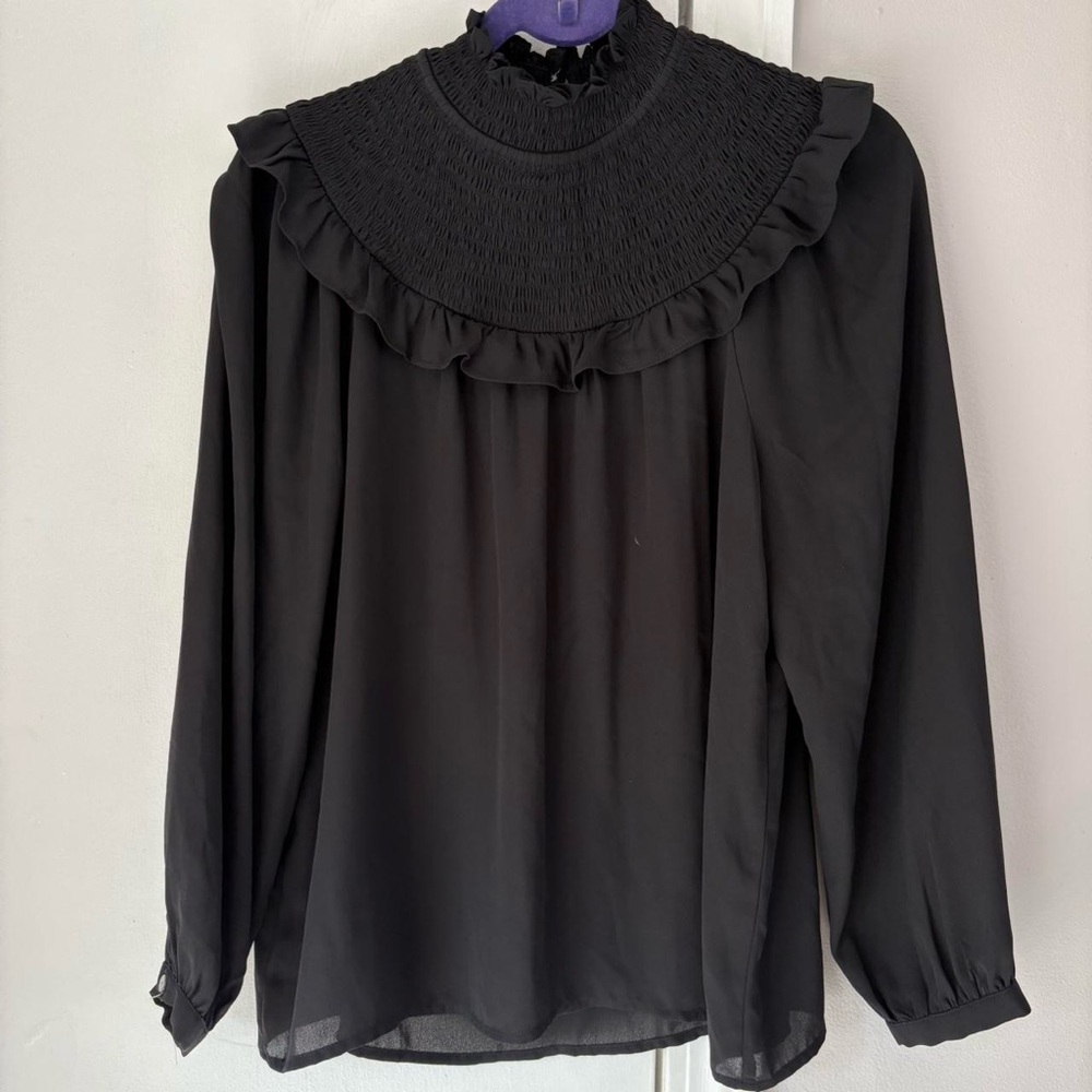 LOFT Black Ruffled Blouse